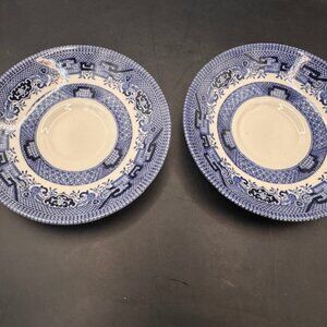 Vintage Churchill China Blue Willow Made in England  2 Tea Saucer Plate 5.5"